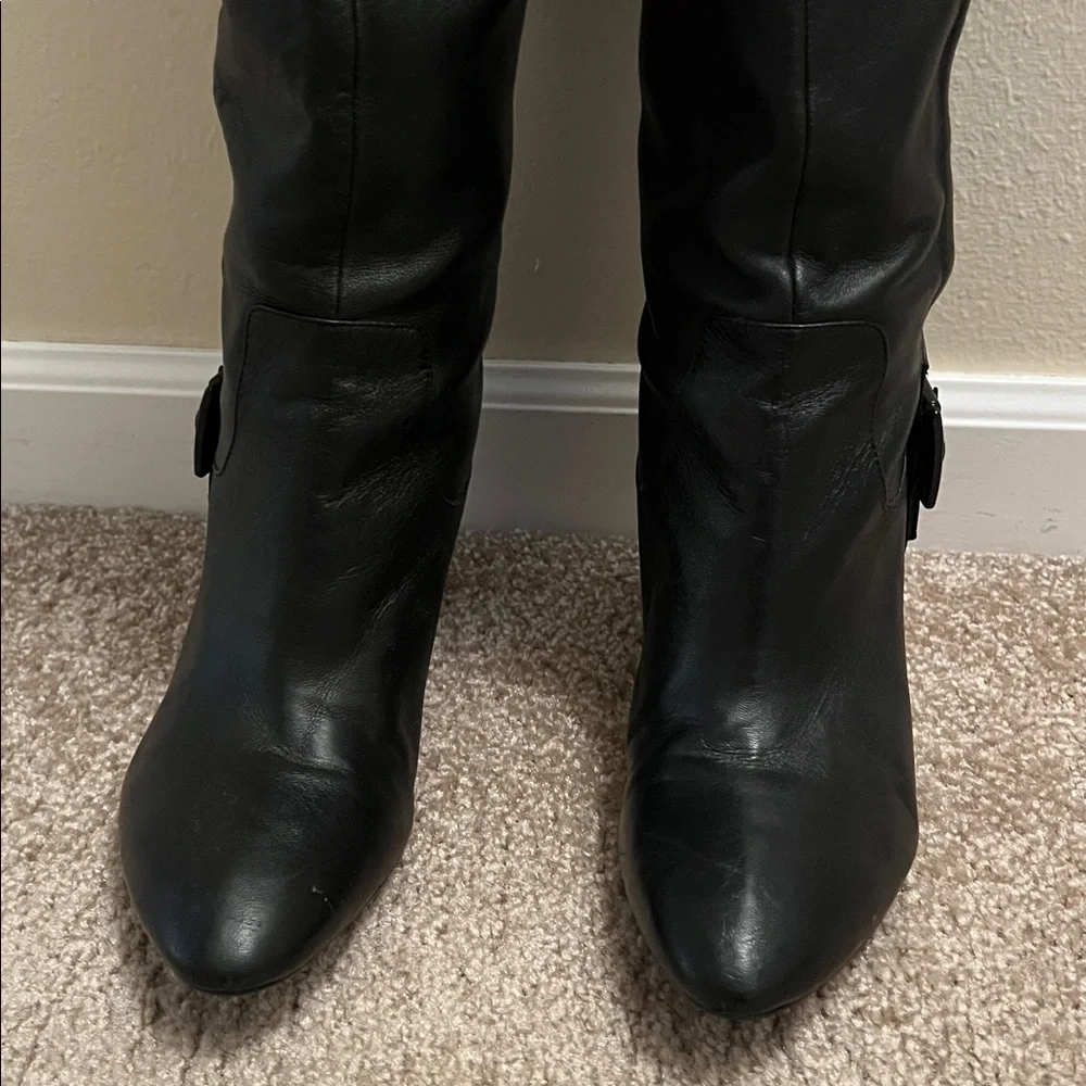 Black Over-the-Knee Women's Guess Soft Leather Heeled Boots Size 9 1/2M